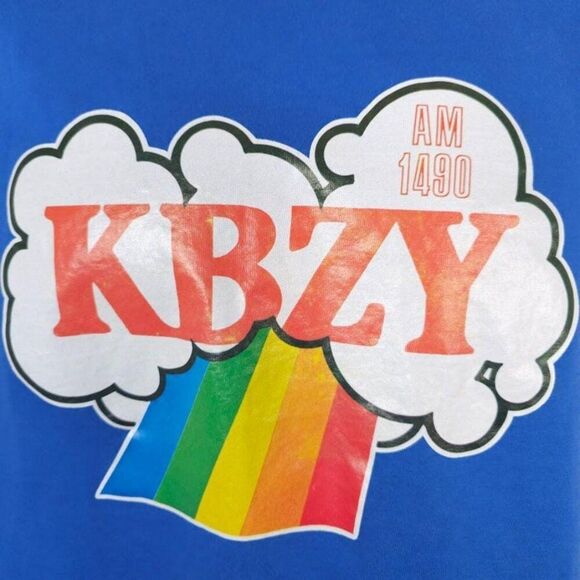 Vintage 1490 KBZY T Shirt Mens Size Medium Blue 80s Oregon Radio Station Rainbow - Picture 2 of 6